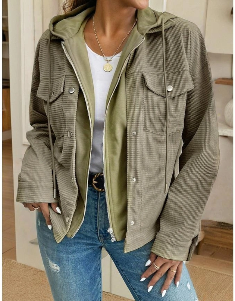 Laurel Green 2 in 1 Thermal Knit Textured Hooded Jacket