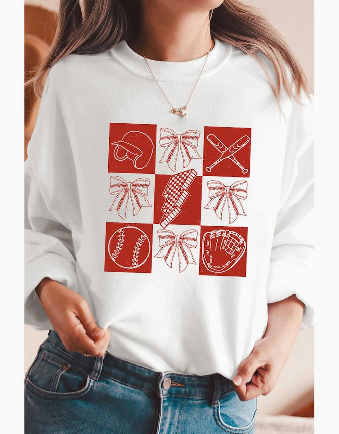 White Baseball Fashion Graphic Cotton Blend Casual Sweatshirt