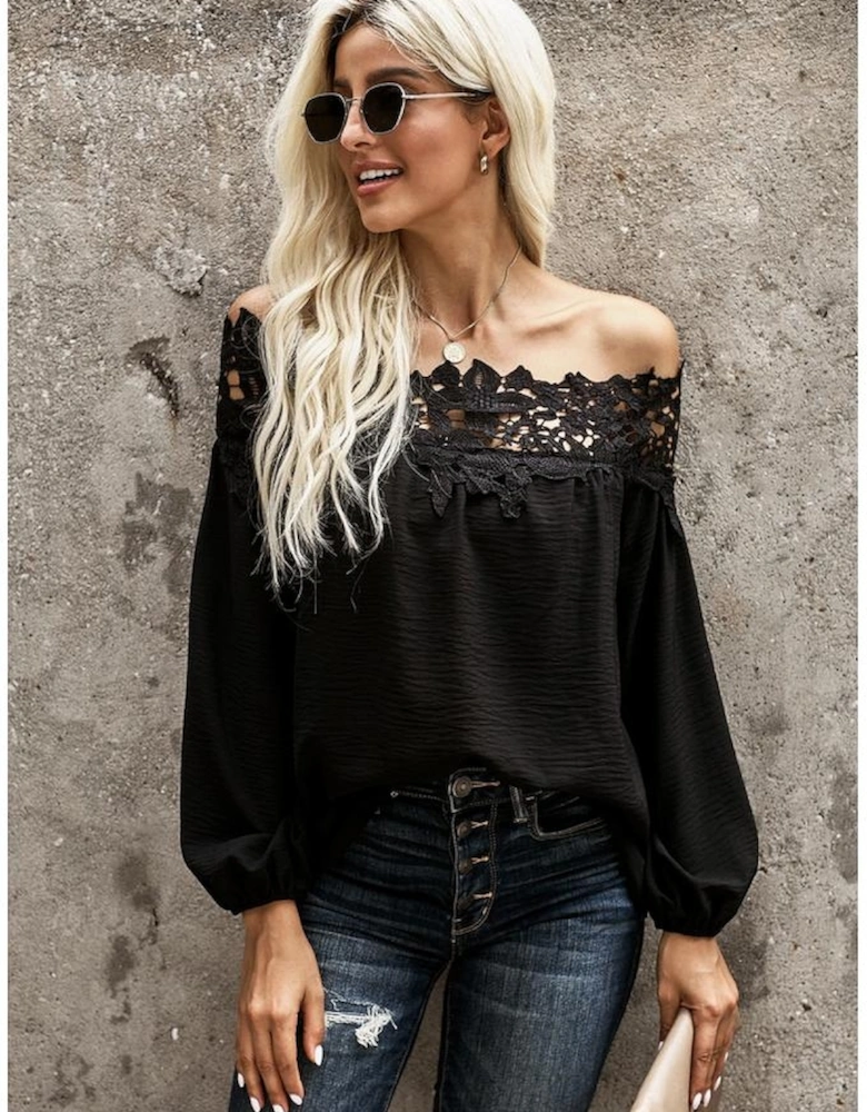 Black Blooming Lace Off The Shoulder Top
