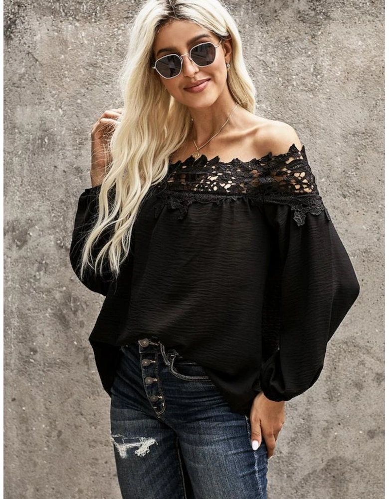 Black Blooming Lace Off The Shoulder Top