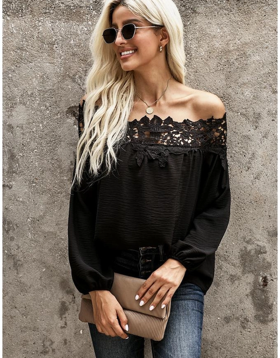 Black Blooming Lace Off The Shoulder Top