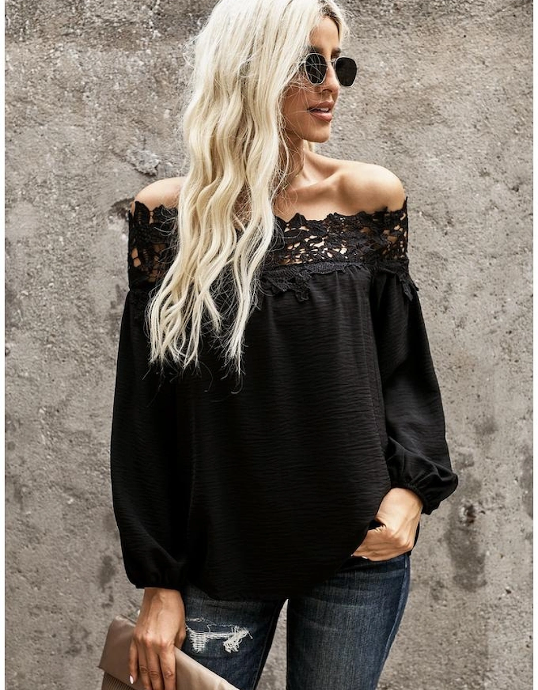 Black Blooming Lace Off The Shoulder Top