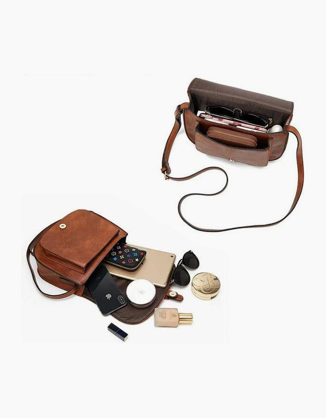 Chestnut Flapped Magnetic Buckle PU Leather Shoulder Bag