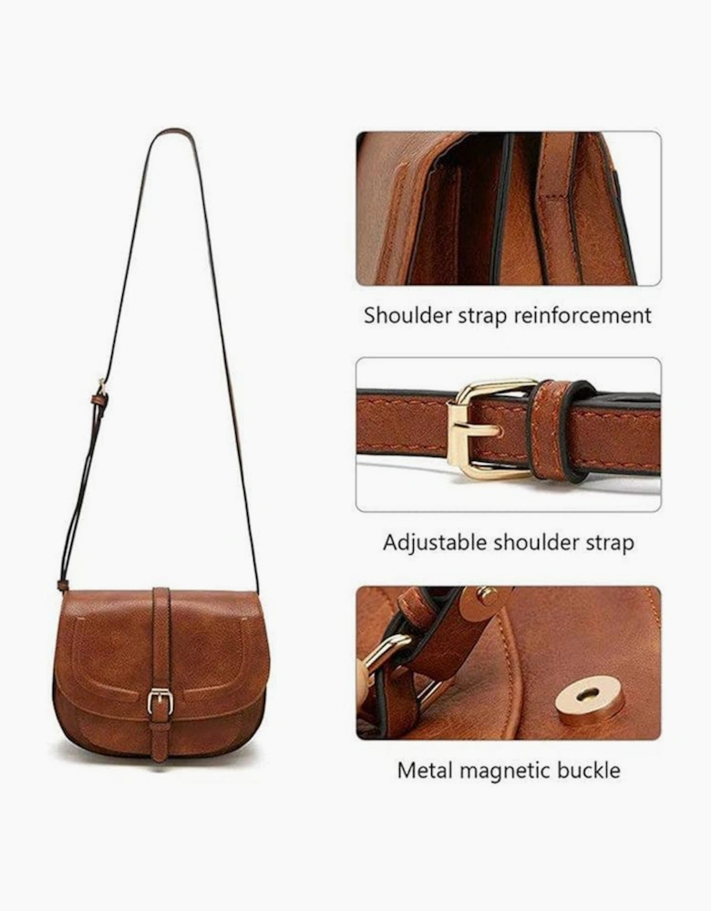 Chestnut Flapped Magnetic Buckle PU Leather Shoulder Bag