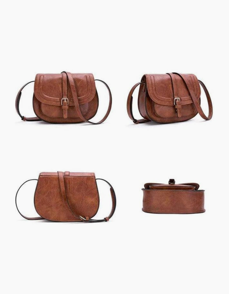 Chestnut Flapped Magnetic Buckle PU Leather Shoulder Bag