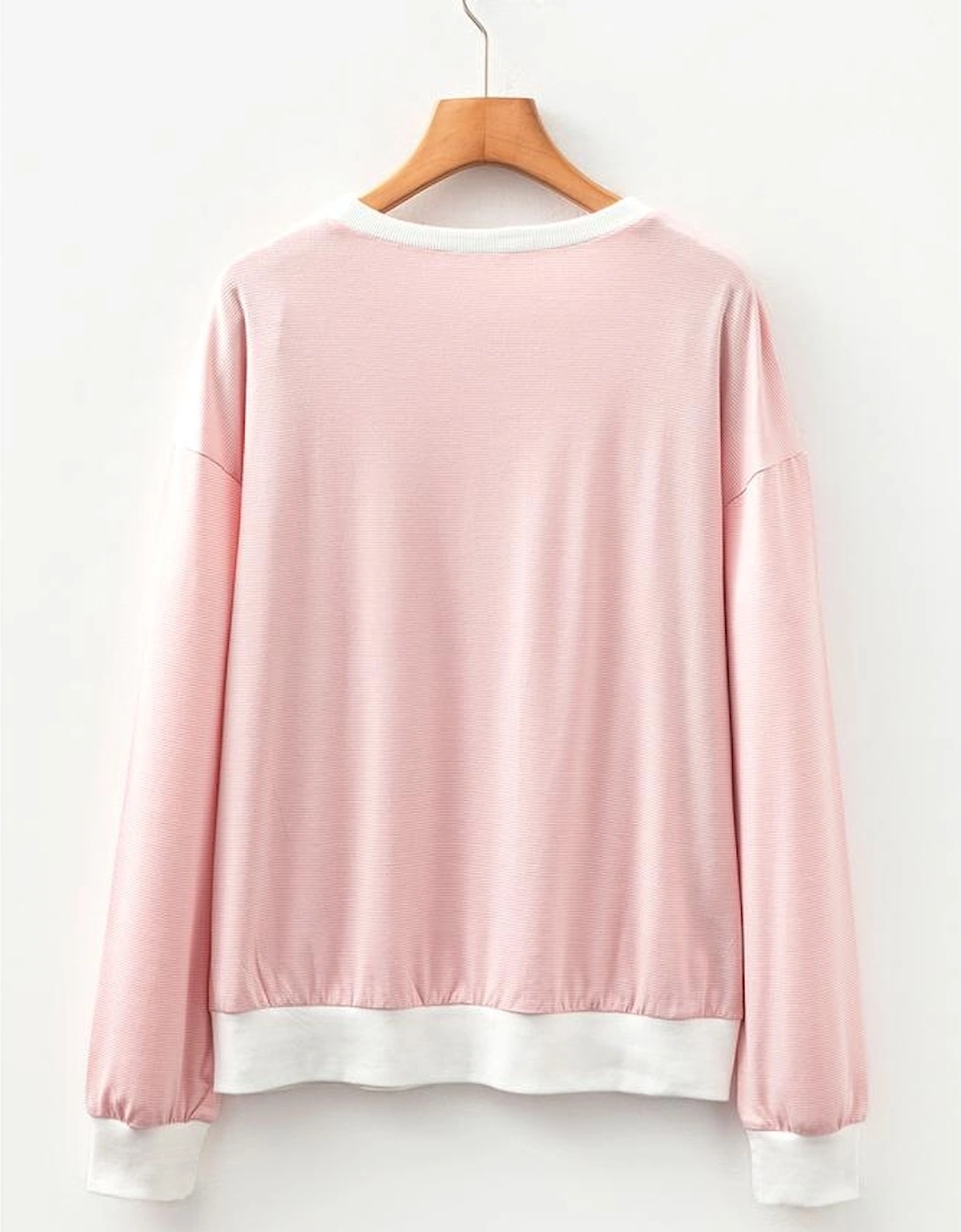 Pink Stripe Contrast Edge Patchwork Long Sleeve Top