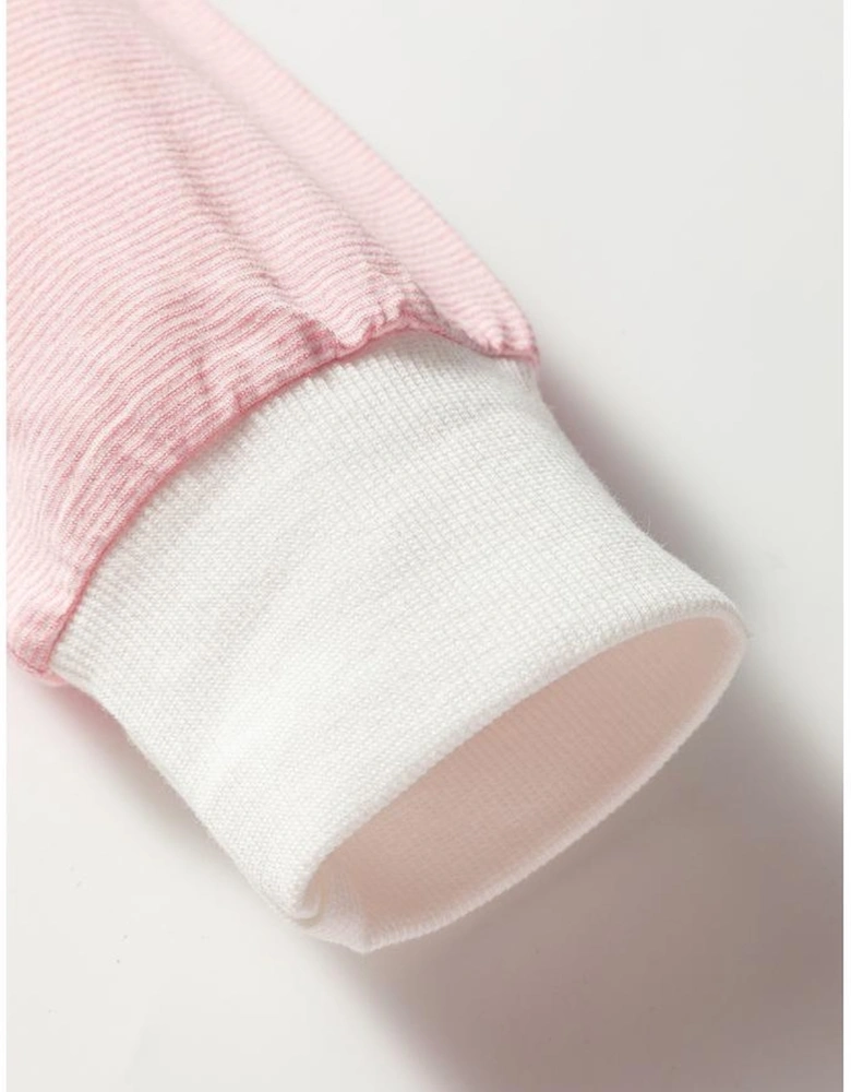 Pink Stripe Contrast Edge Patchwork Long Sleeve Top