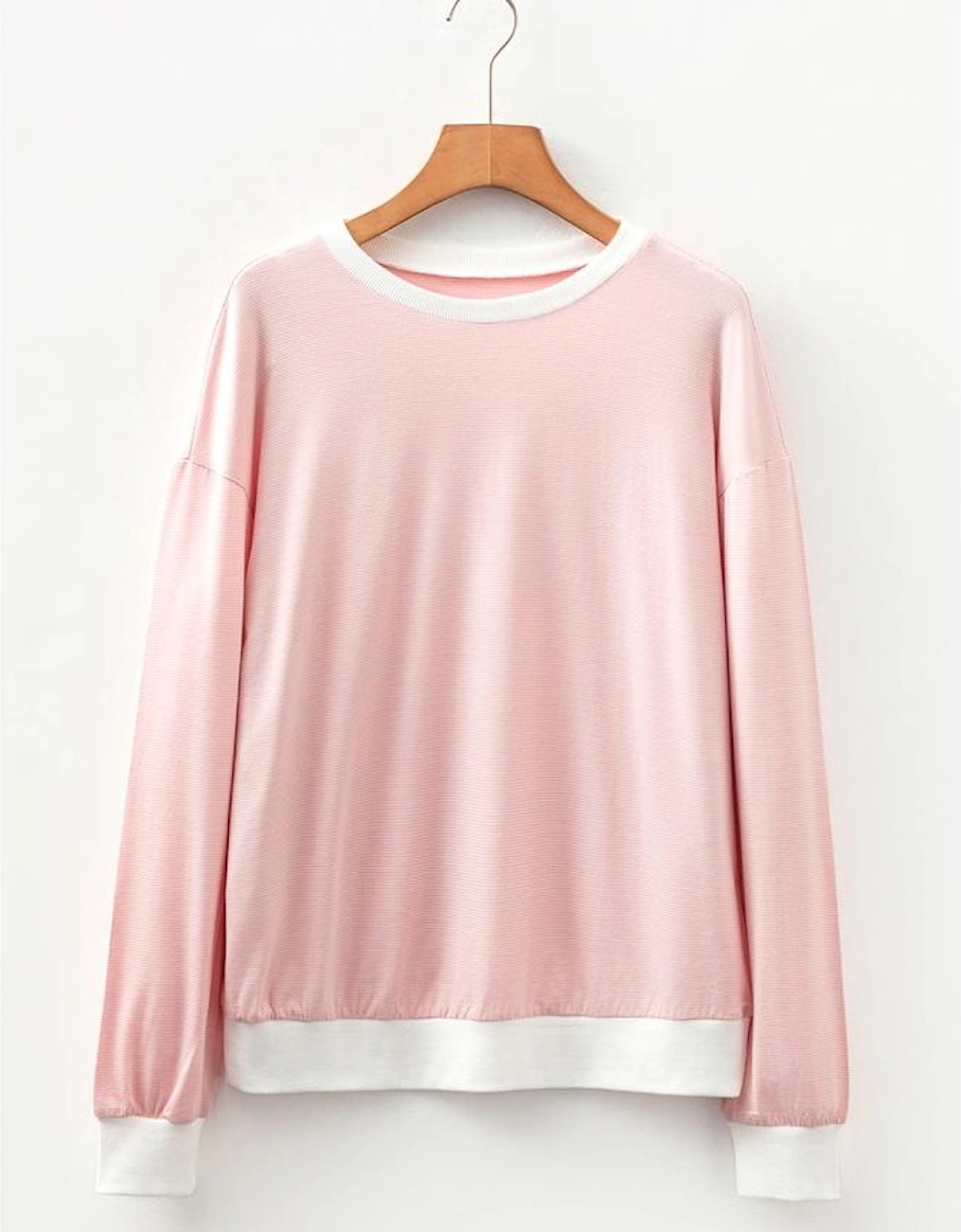 Pink Stripe Contrast Edge Patchwork Long Sleeve Top