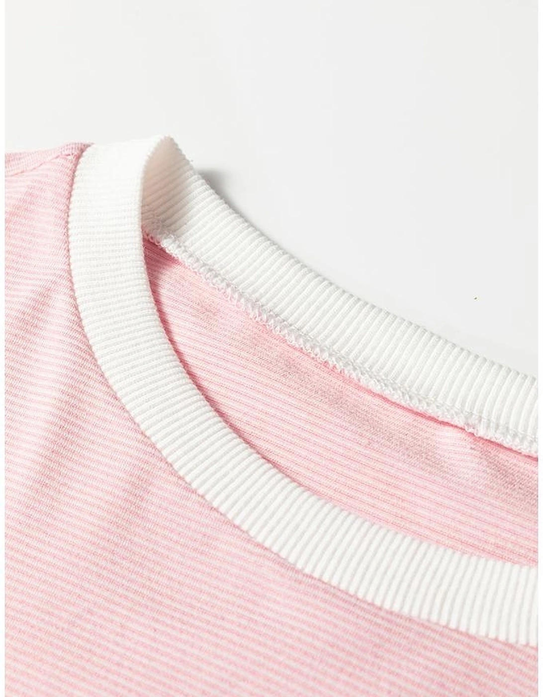 Pink Stripe Contrast Edge Patchwork Long Sleeve Top