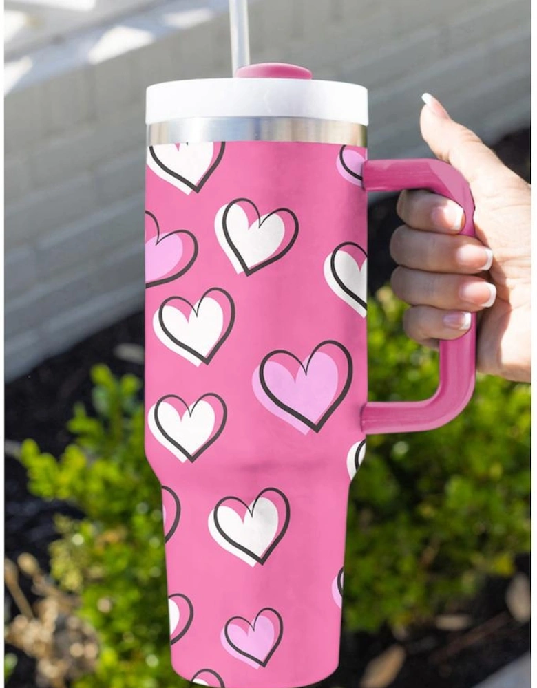 Azura Exchange Rose Red Valentines Heart Printed Thermos Cup with Handle