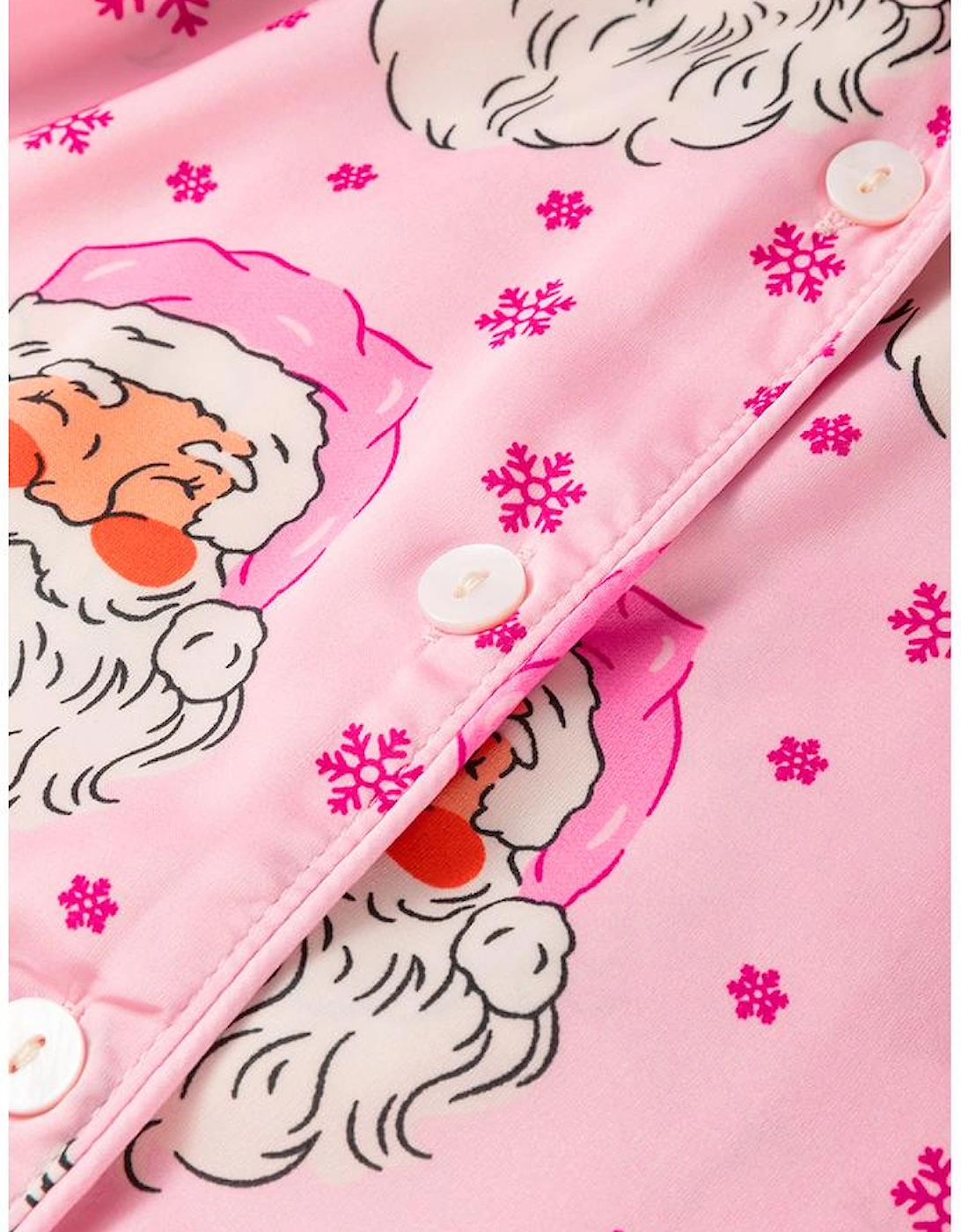 Pink Santa Claus Snowflake Long Sleeve Shirt Christmas Pajama Set