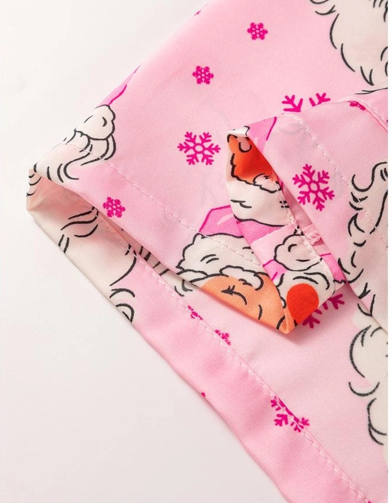 Pink Santa Claus Snowflake Long Sleeve Shirt Christmas Pajama Set