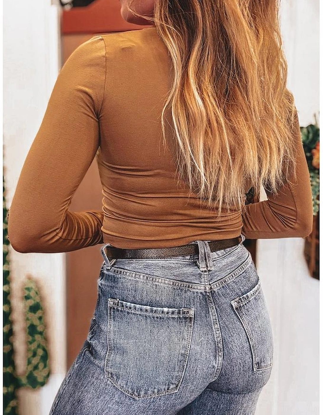 Chestnut Solid Color Long Sleeve Fitted Top, 12 of 11