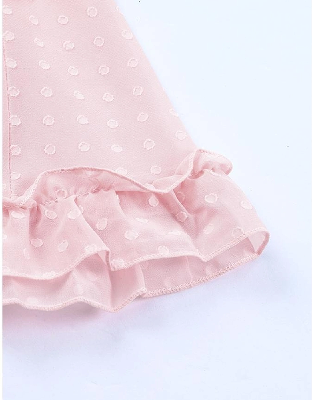 Pink Layered Ruffled Open Back Puff Sleeve Swiss Dot Mini Dress