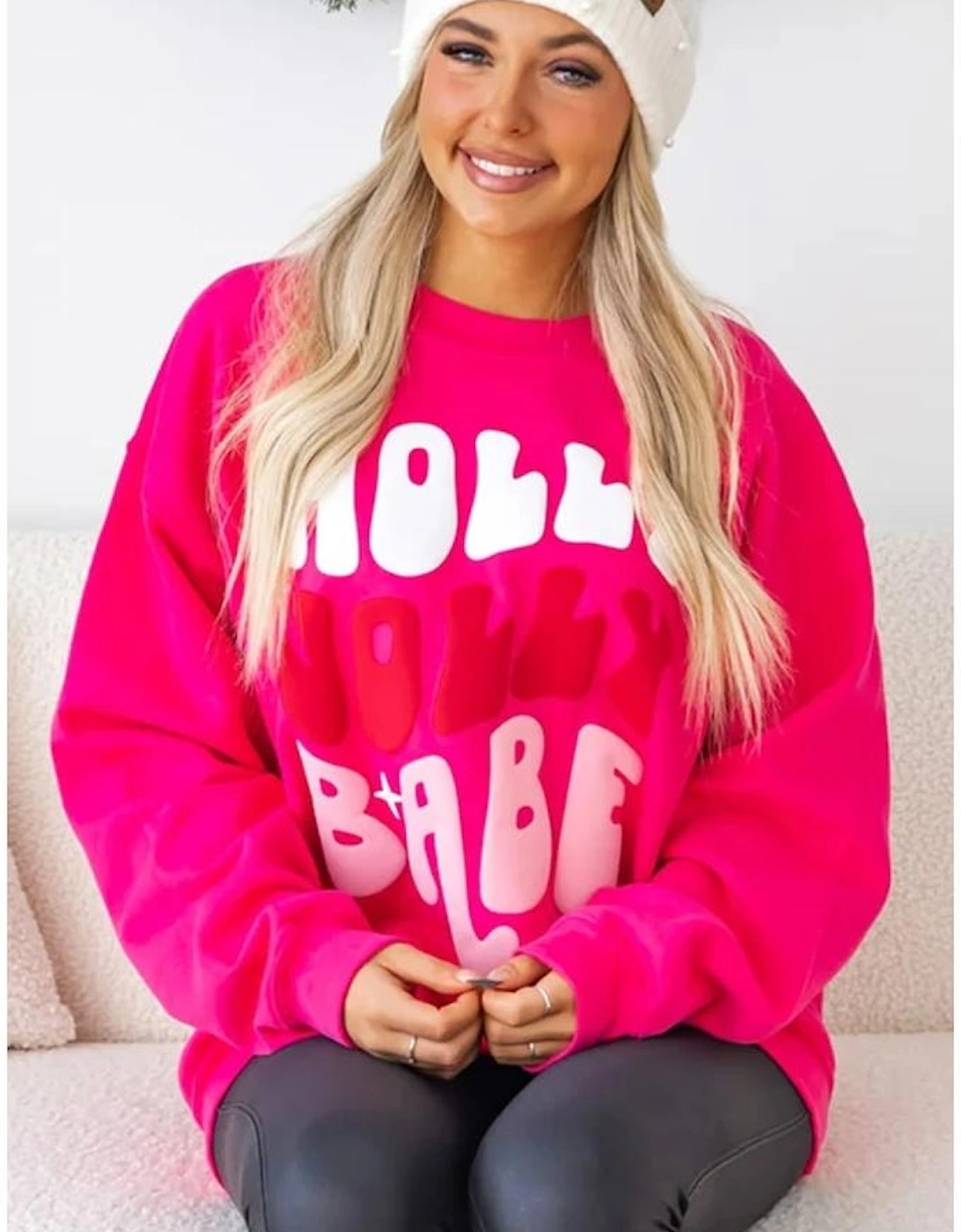 Rose Red Christmas Holly Jolly Babe Graphic Oversized Sweatshirt