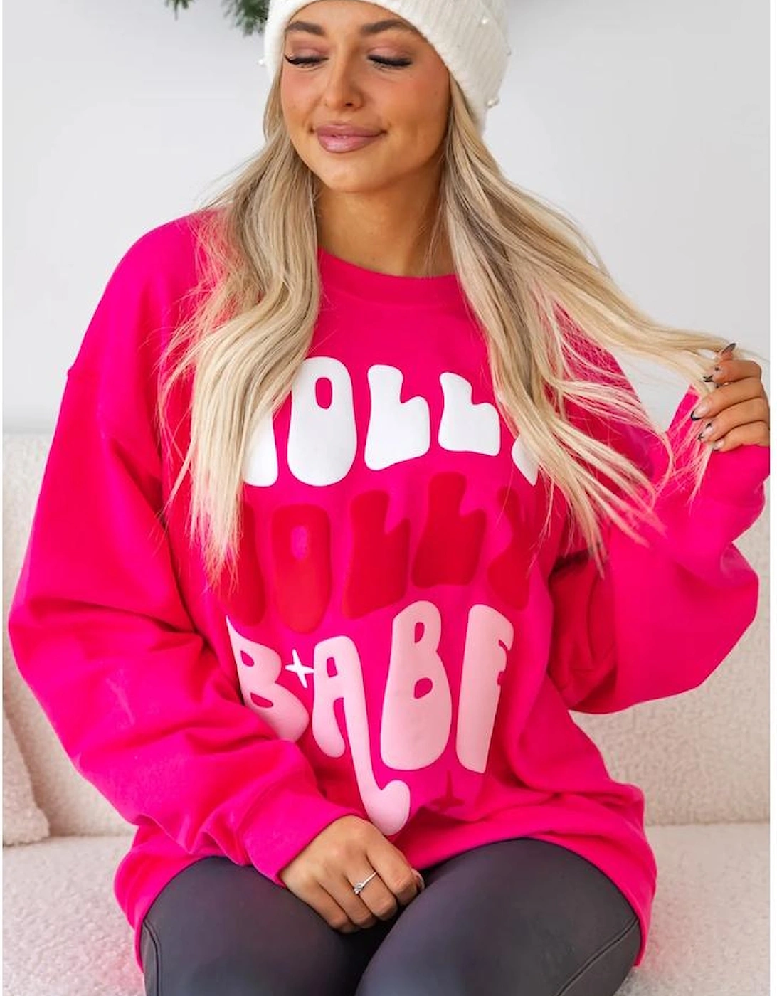 Rose Red Christmas Holly Jolly Babe Graphic Oversized Sweatshirt
