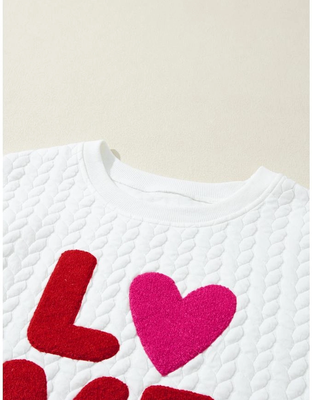 White LOVE Chenille Embroidered Cable Knit Pullover Sweatshirt, 11 of 10