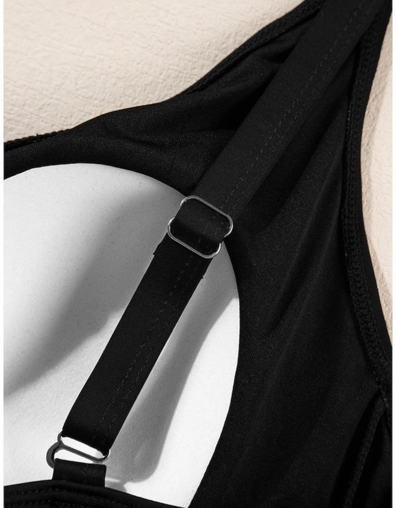 Black V Neck Twist Ruched Crisscross Backless One-Piece Swimsuit