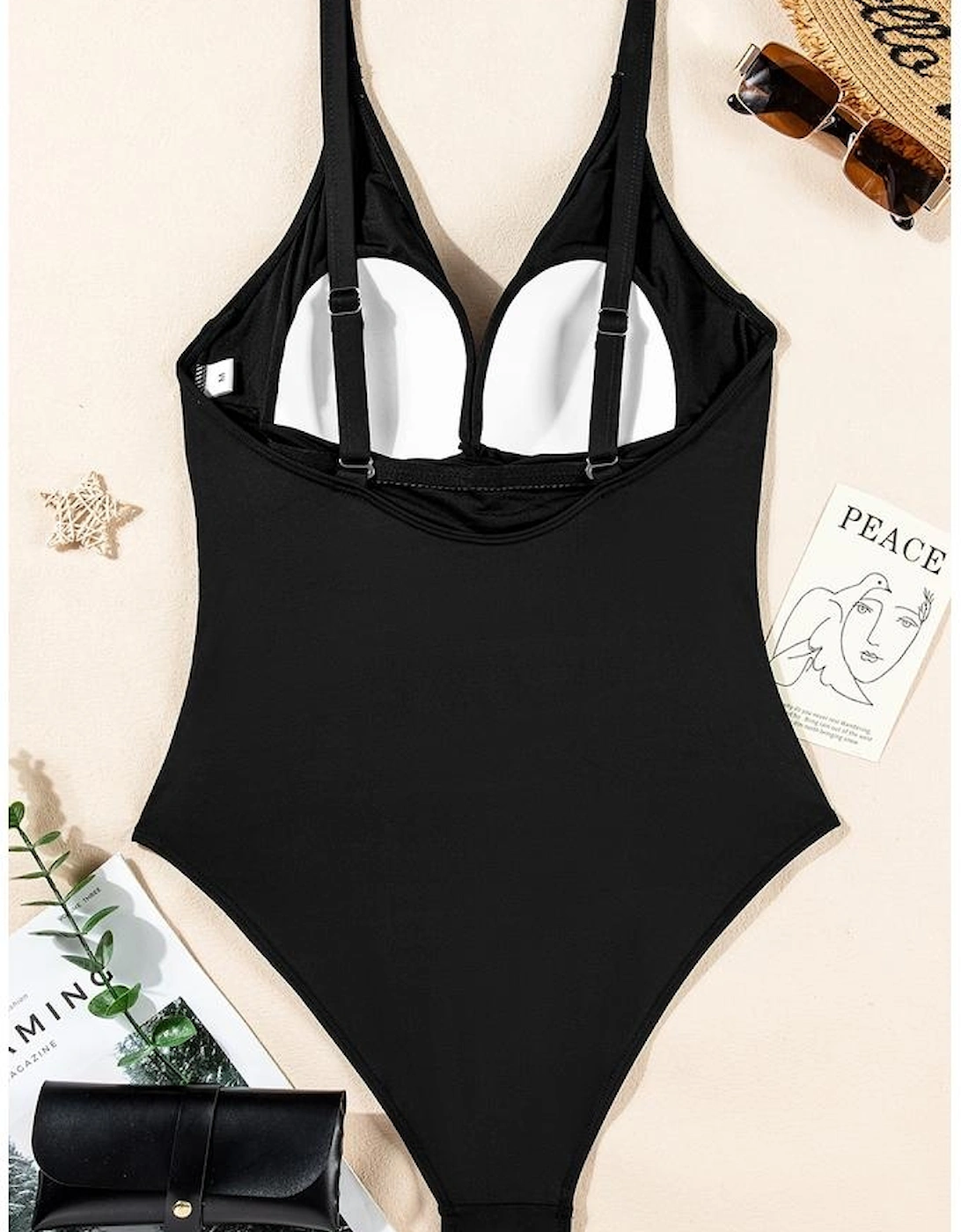 Black V Neck Twist Ruched Crisscross Backless One-Piece Swimsuit