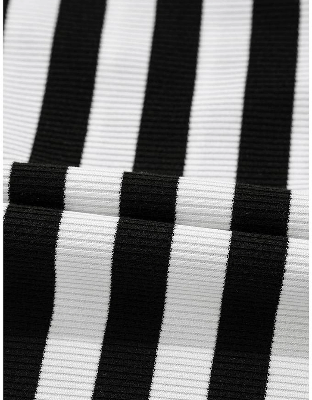 Black Stripe Crochet Hollow-out Back Buttoned Shoulder V Neck Top, 11 of 10