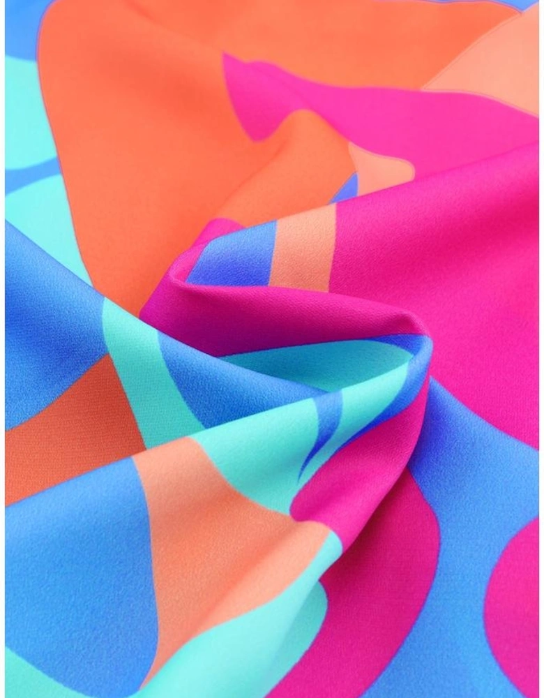 Multicolor Abstract Print Wrap V Neck Puff Sleeve Dress