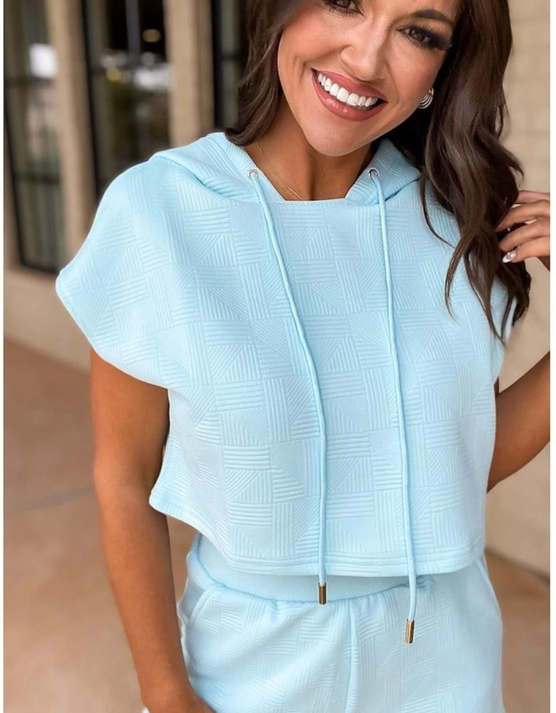 Beau Blue Textured Cropped Hoodie and Shorts Set