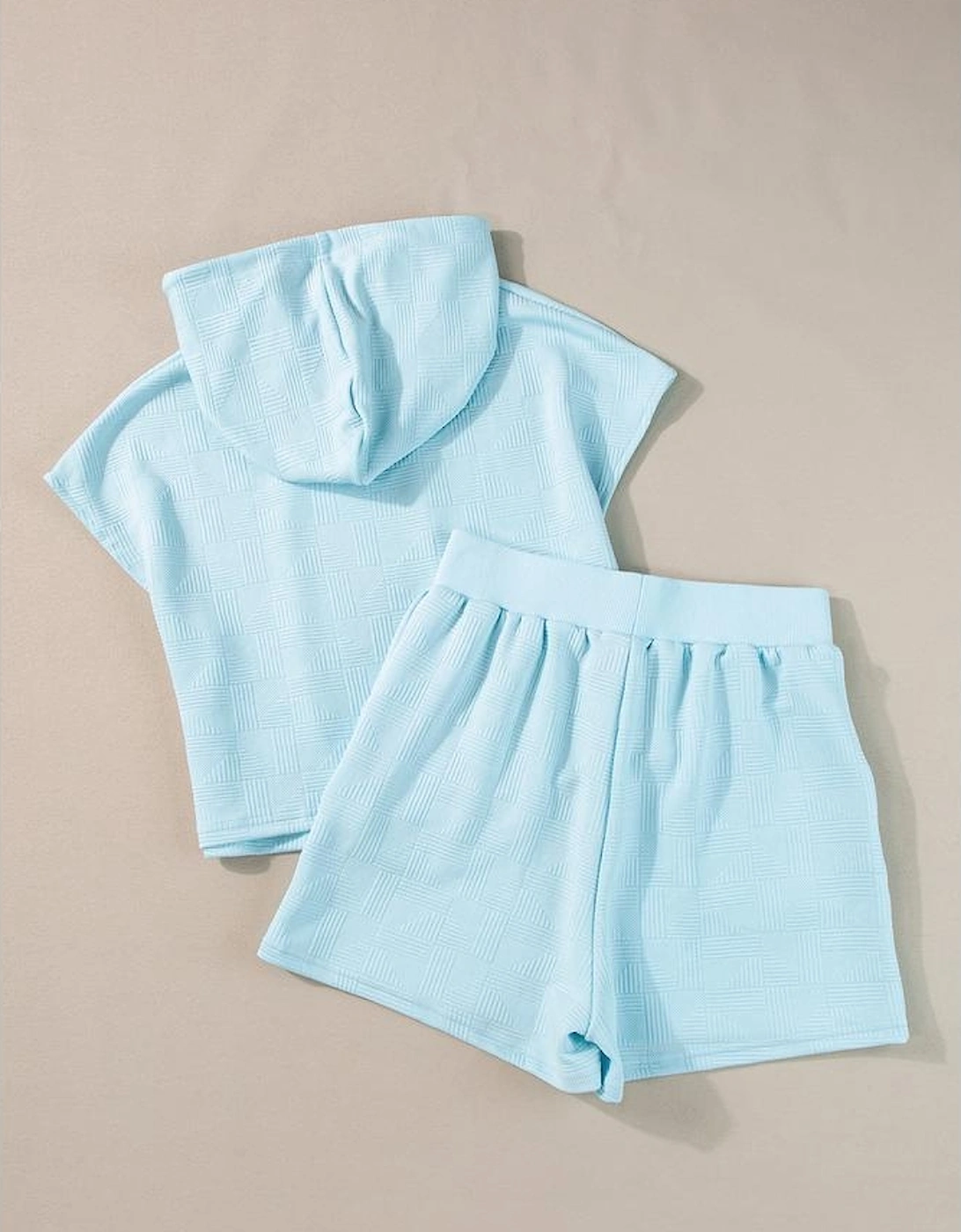 Beau Blue Textured Cropped Hoodie and Shorts Set