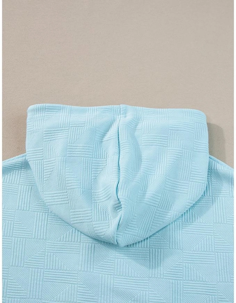 Beau Blue Textured Cropped Hoodie and Shorts Set