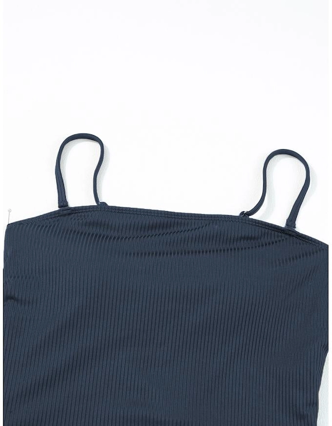 Navy Blue Ribbed Drawstring Sides Cutout One Piece Swimsuit