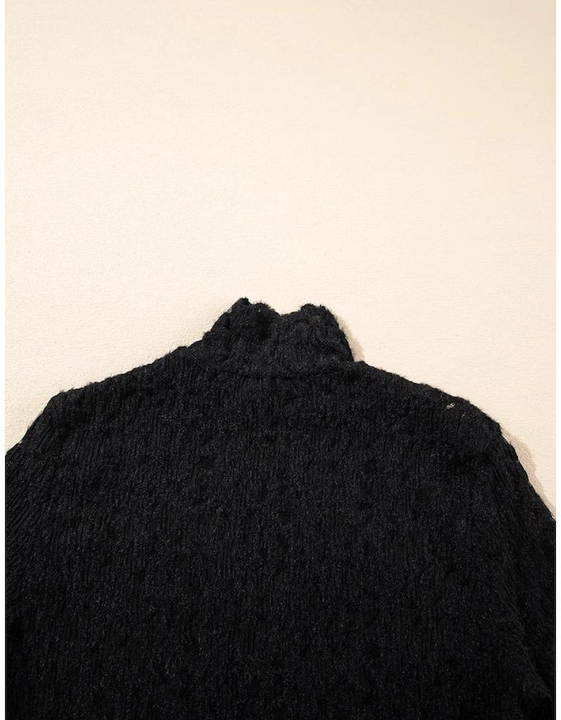 Black Flower Lace See Through Mock Neck Long Sleeve Top