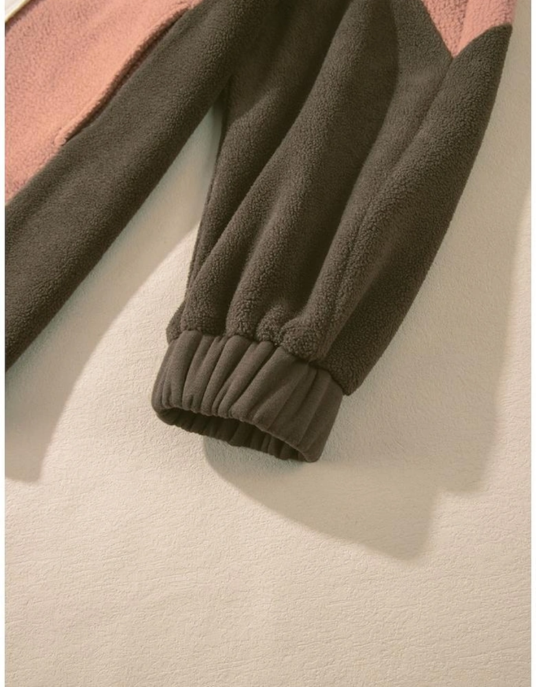 Beige Oversized Color Block Patchwork High Low Hoodie