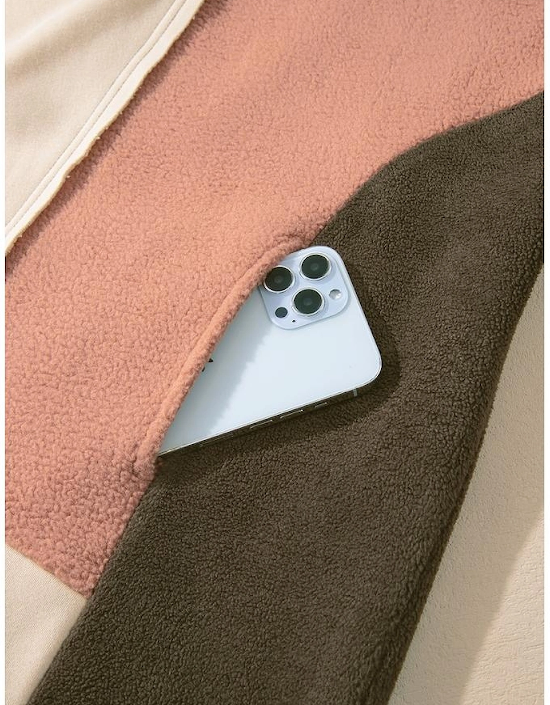 Beige Oversized Color Block Patchwork High Low Hoodie