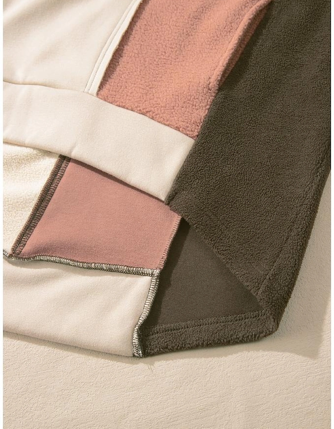 Beige Oversized Color Block Patchwork High Low Hoodie