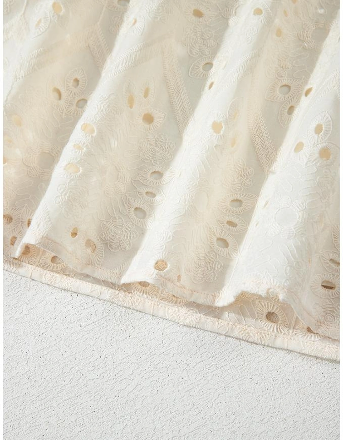 Beige Eyelet Embroidered Half Sleeve Casual Blouse