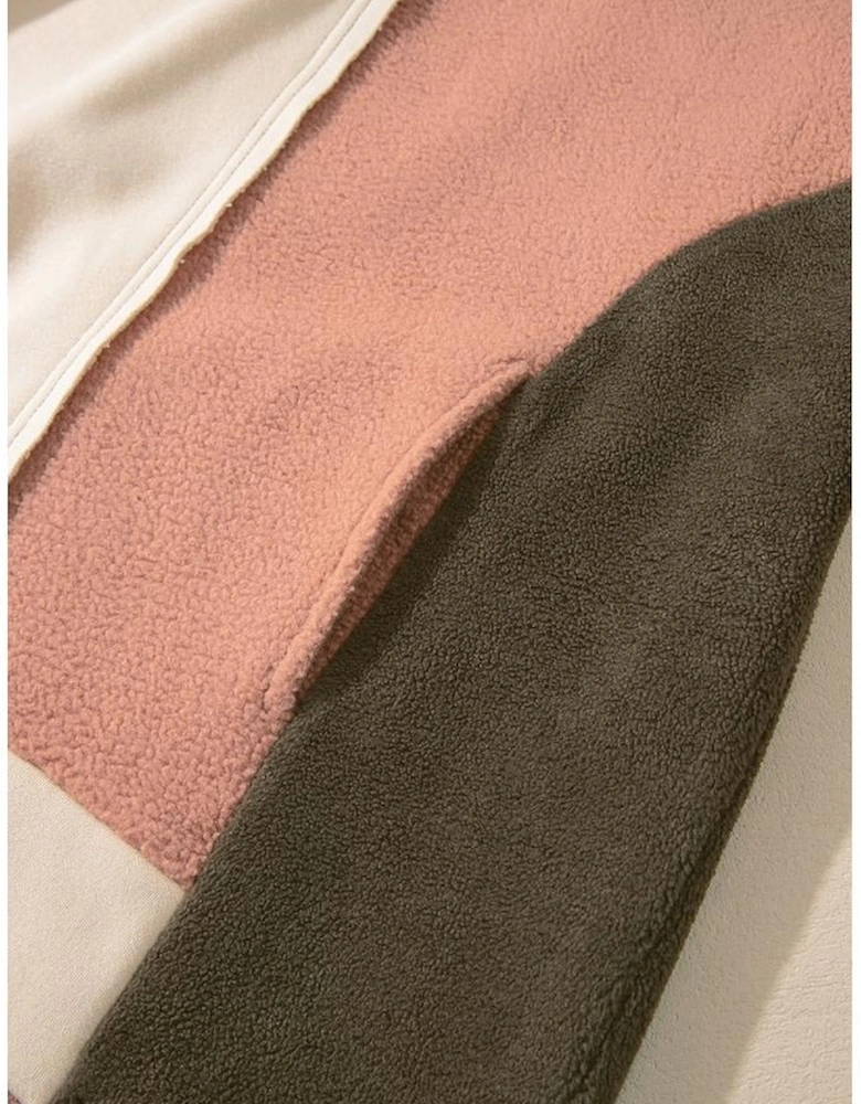 Beige Oversized Color Block Patchwork High Low Hoodie