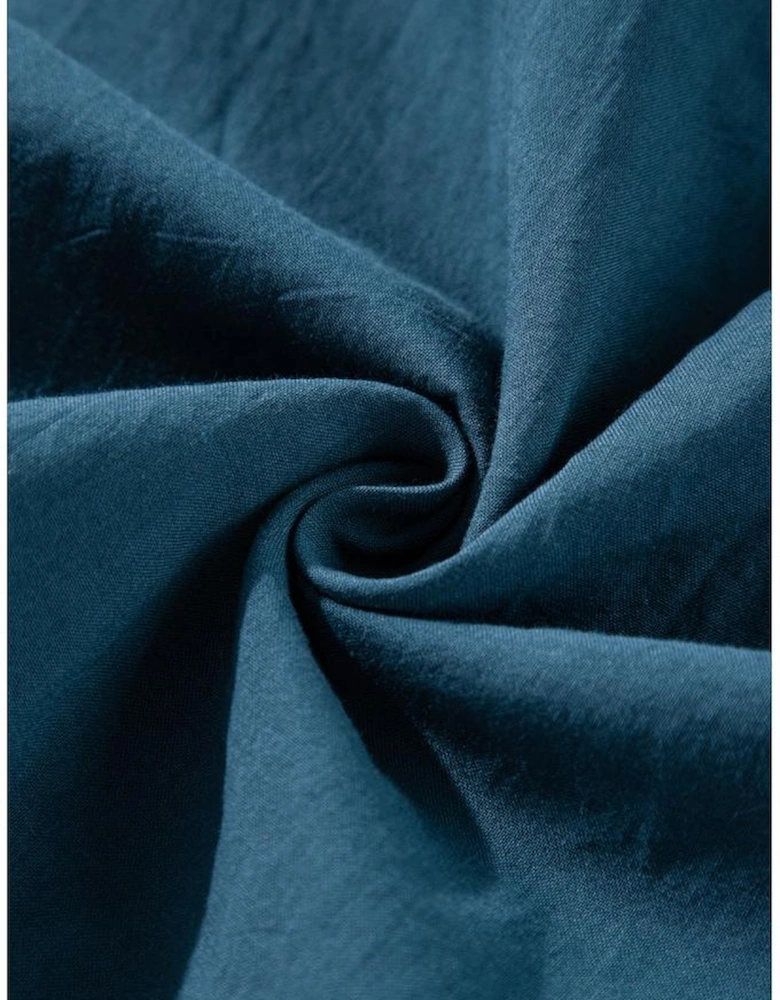 Prussian Blue 3/4 Sleeve Shirred High Waist Buttoned Mini Dress