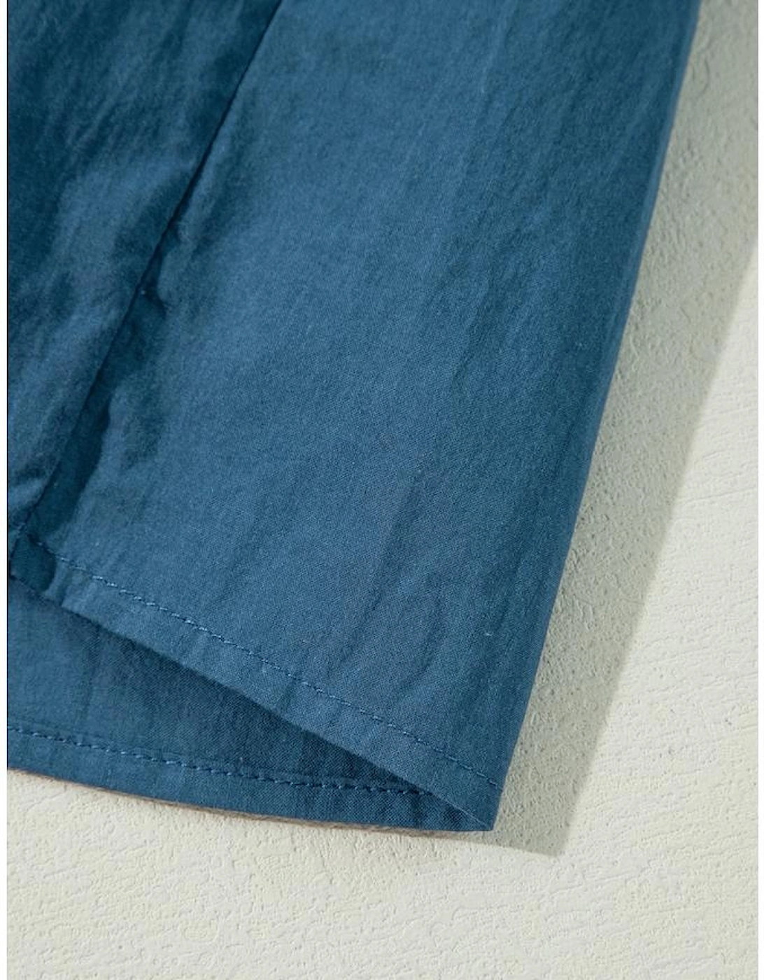 Prussian Blue 3/4 Sleeve Shirred High Waist Buttoned Mini Dress