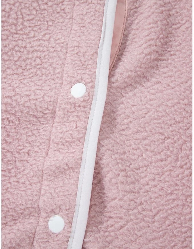 Fushia Stand Neck Half Button Zip Pocket Plush Sweatshirt