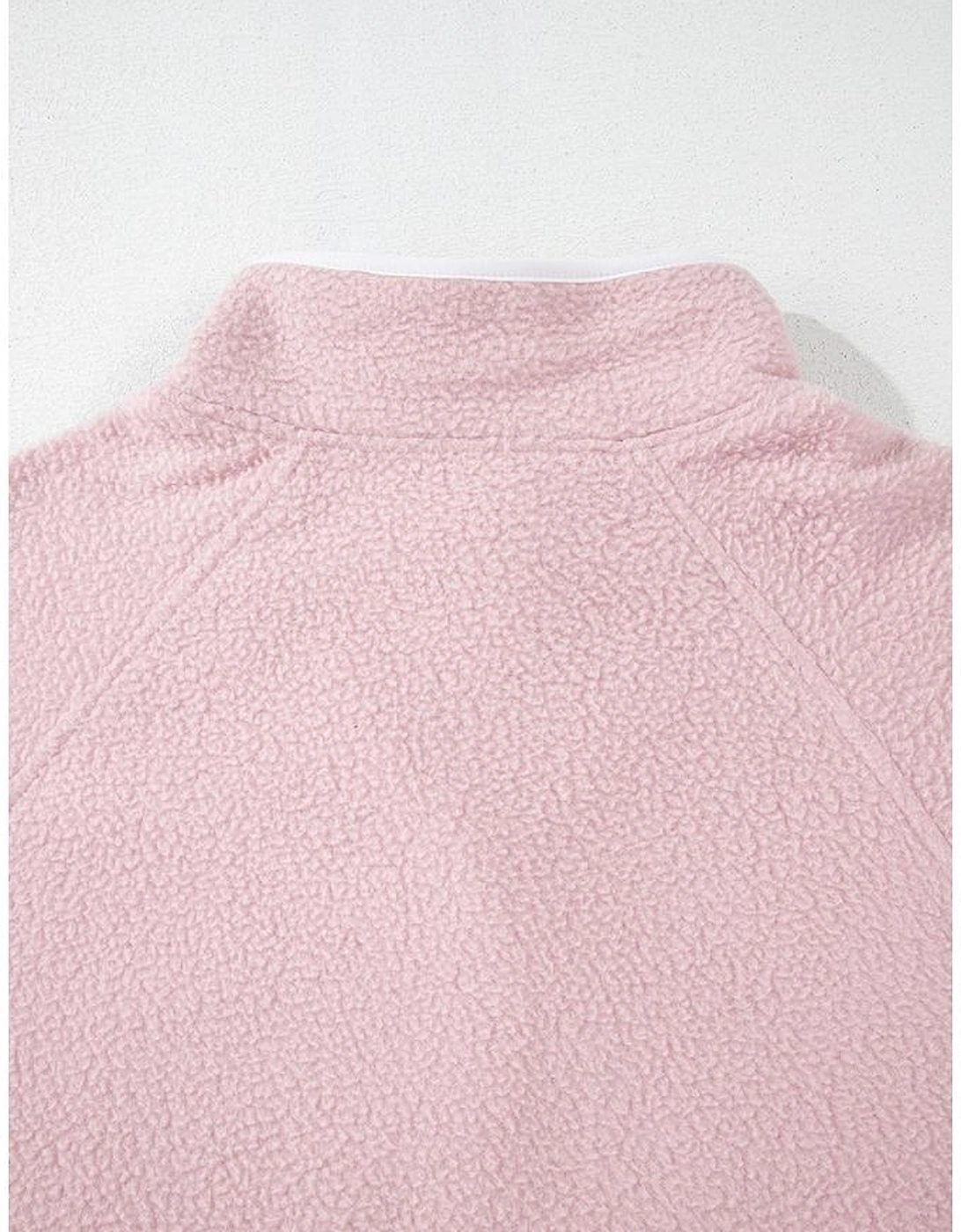 Fushia Stand Neck Half Button Zip Pocket Plush Sweatshirt