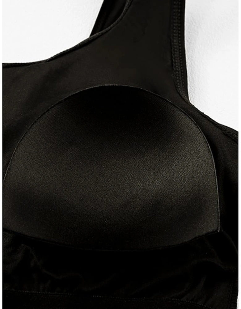 Black Square Neck Sleeveless Fashion Print Tankini Set