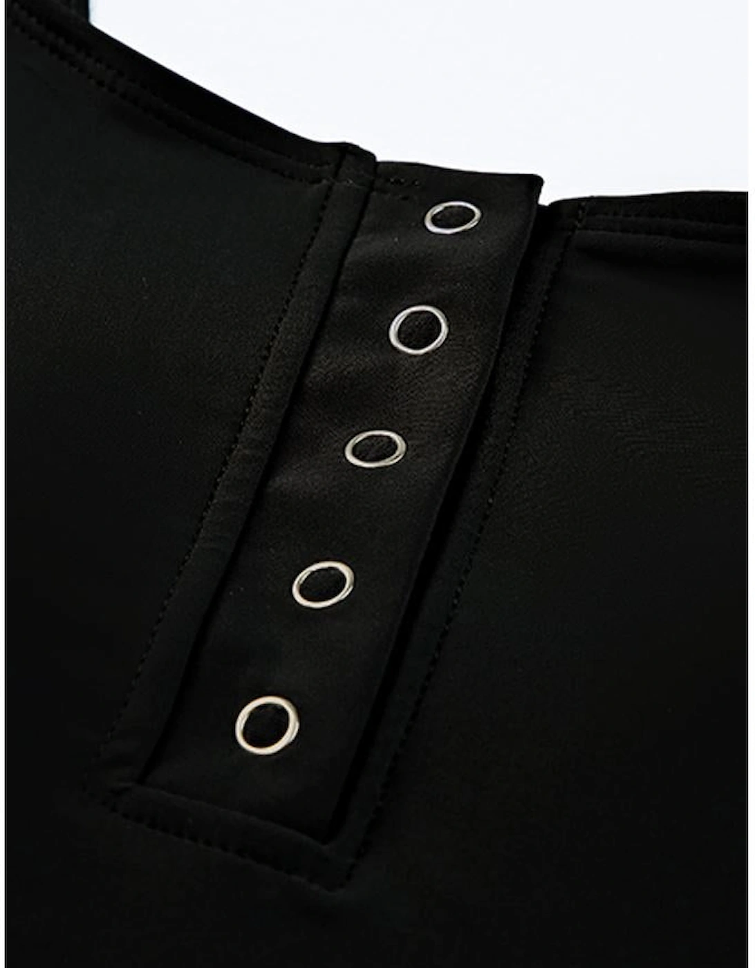 Black Square Neck Sleeveless Fashion Print Tankini Set