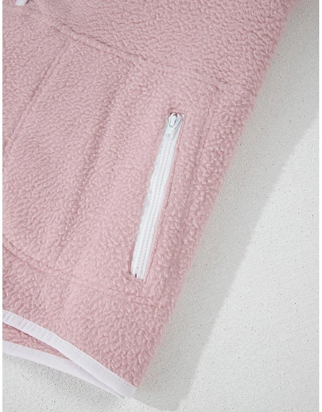 Fushia Stand Neck Half Button Zip Pocket Plush Sweatshirt