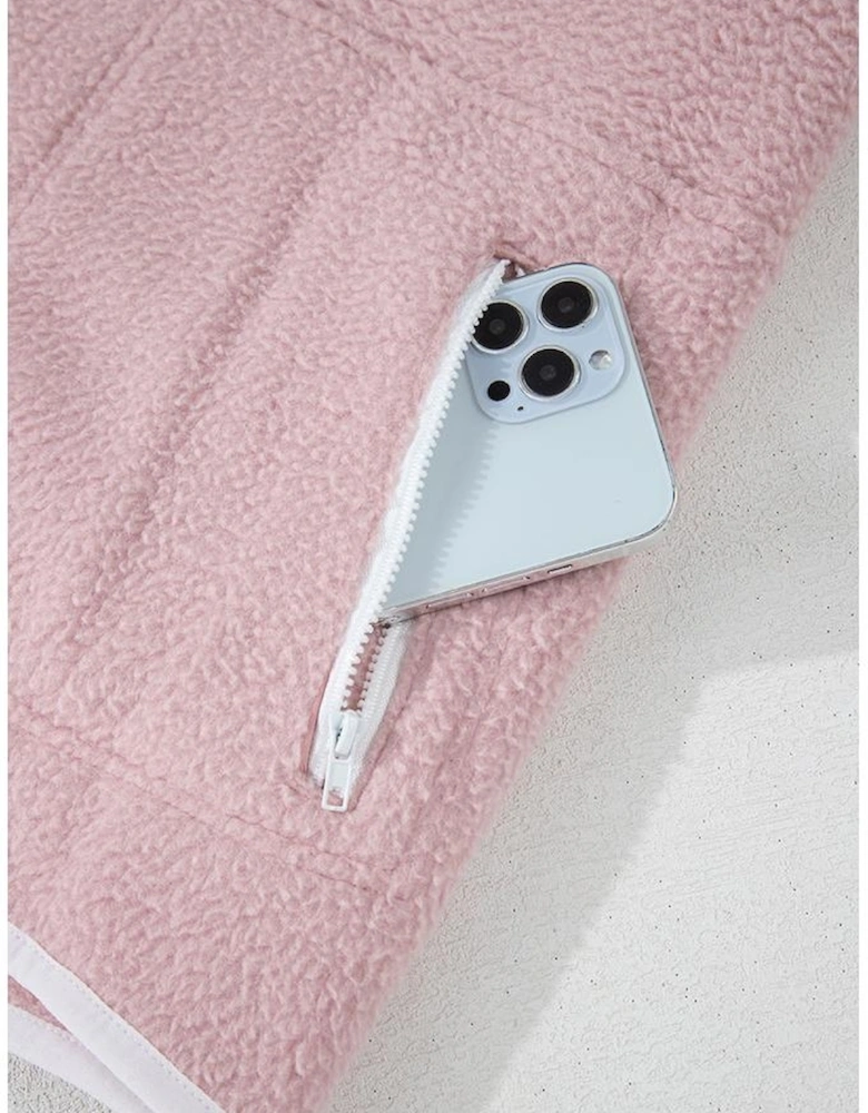 Fushia Stand Neck Half Button Zip Pocket Plush Sweatshirt