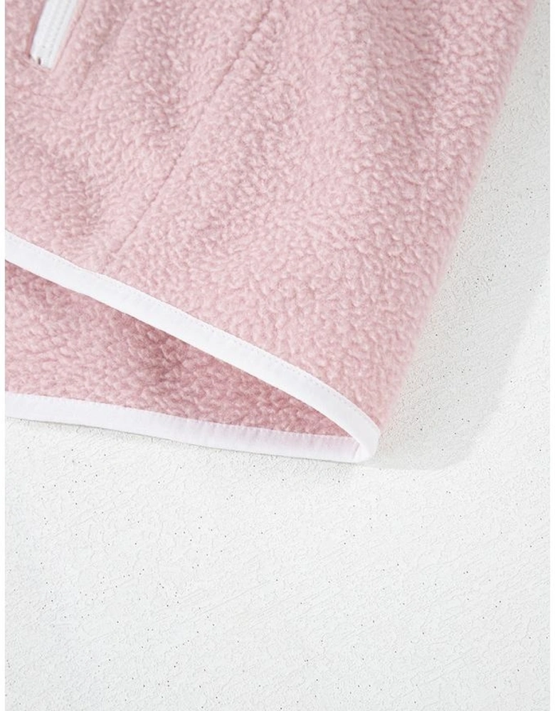 Fushia Stand Neck Half Button Zip Pocket Plush Sweatshirt