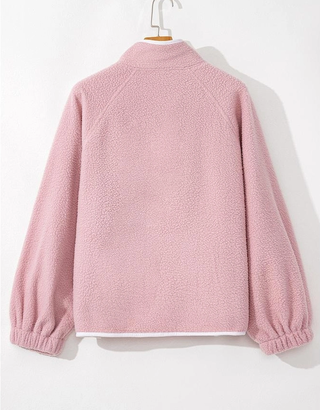 Fushia Stand Neck Half Button Zip Pocket Plush Sweatshirt
