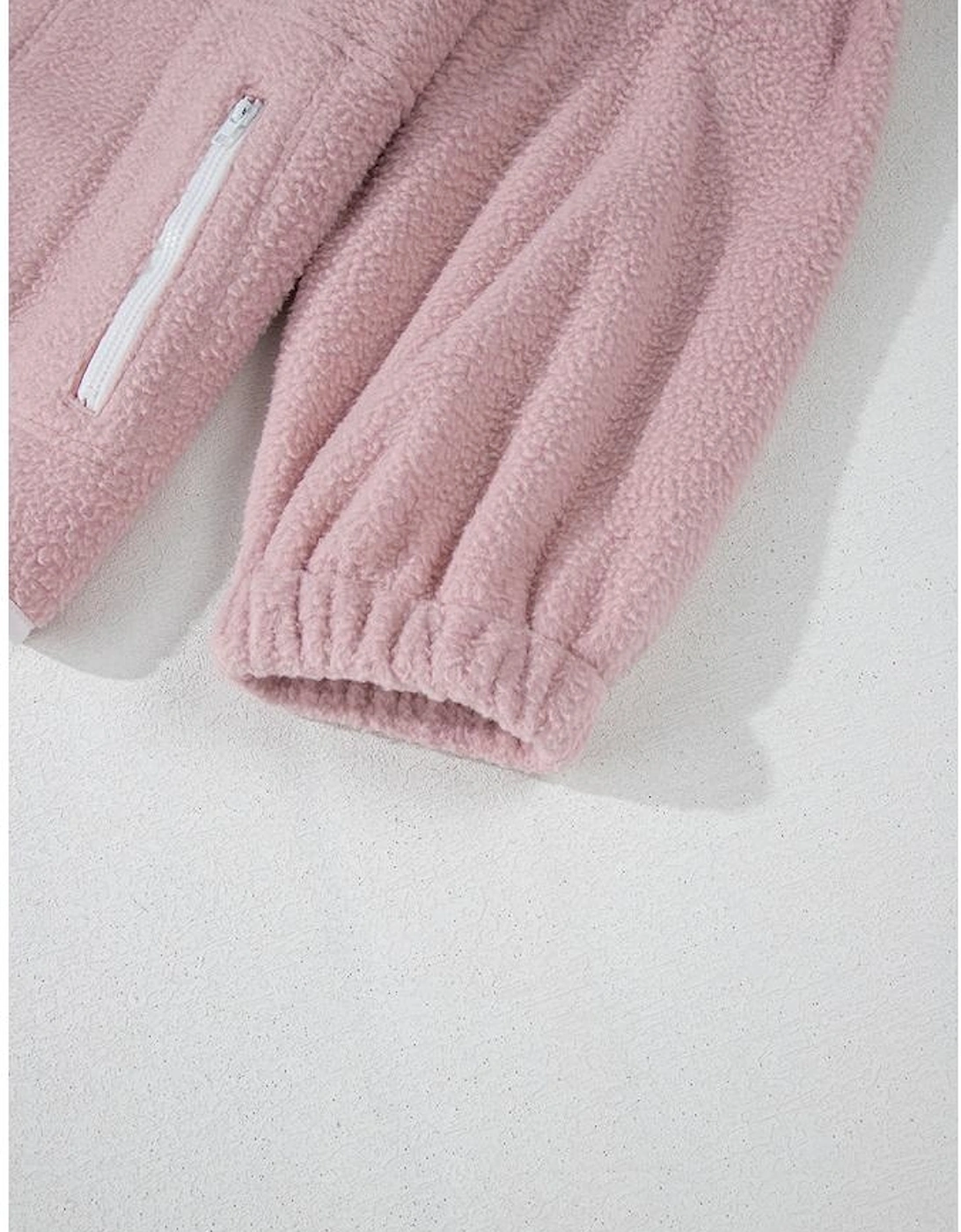Fushia Stand Neck Half Button Zip Pocket Plush Sweatshirt