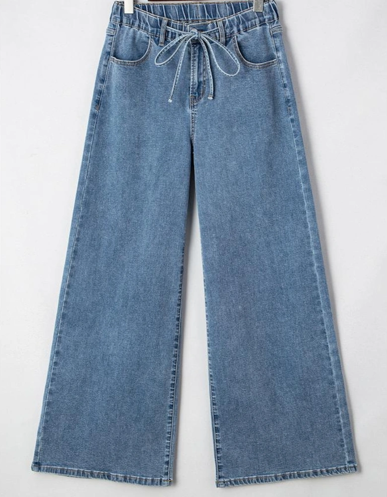 Dusk Blue Medium Wash Super Wide Leg Denim Pants