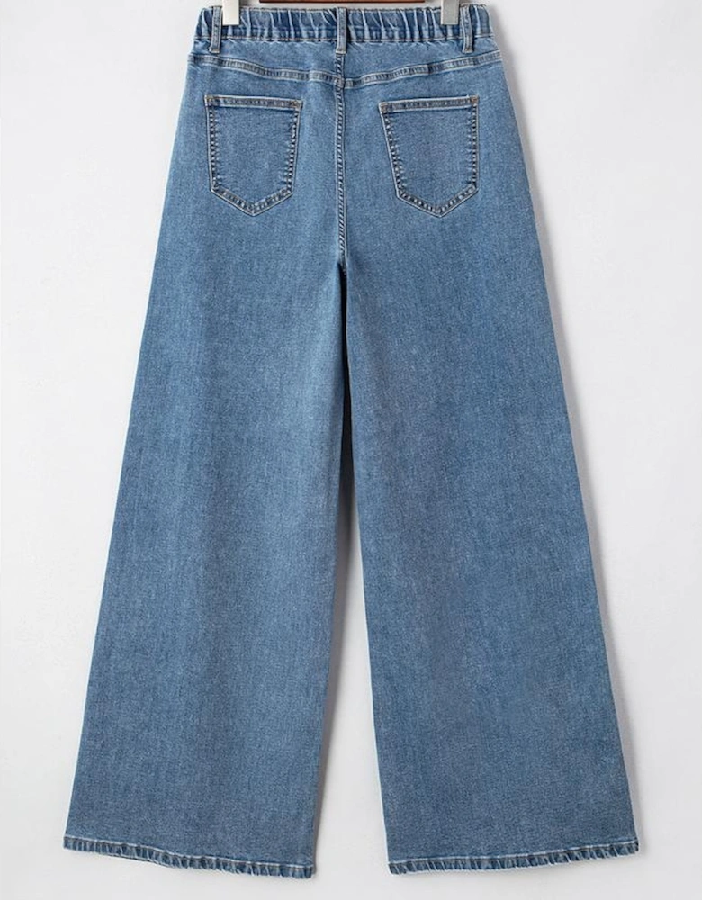 Dusk Blue Medium Wash Super Wide Leg Denim Pants