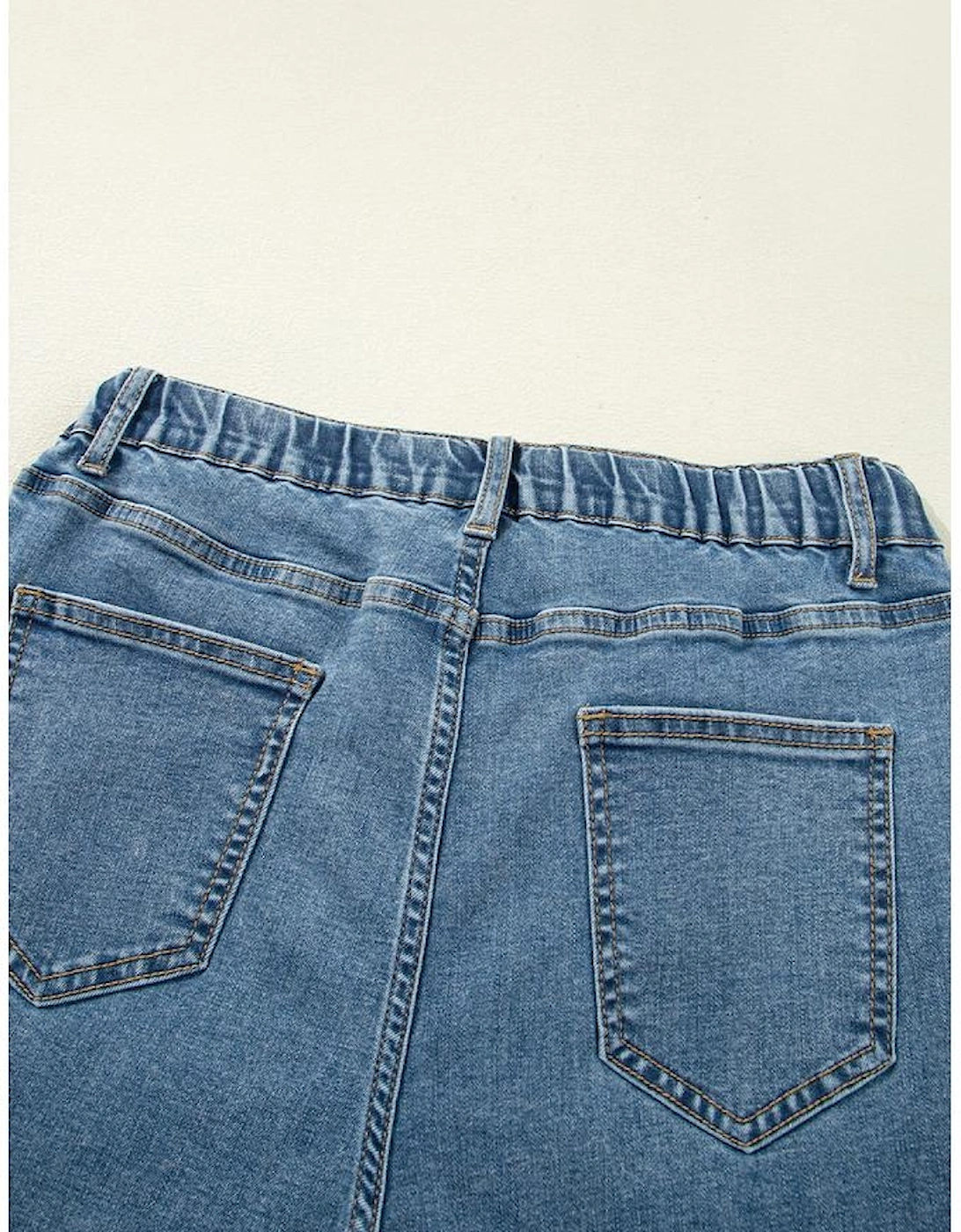 Dusk Blue Medium Wash Super Wide Leg Denim Pants