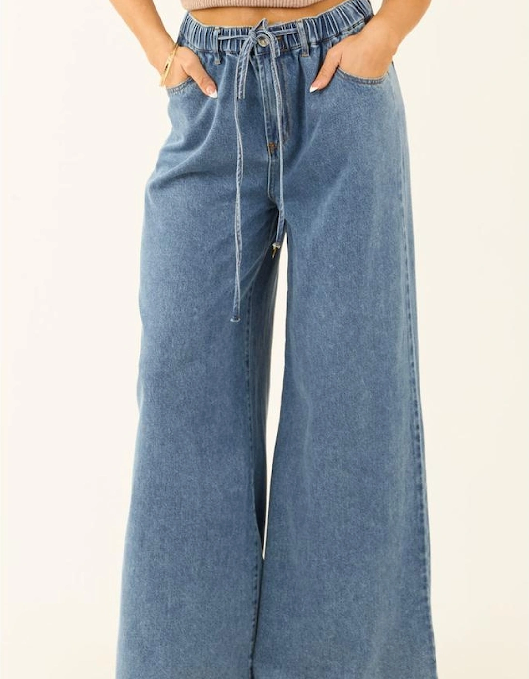 Dusk Blue Medium Wash Super Wide Leg Denim Pants